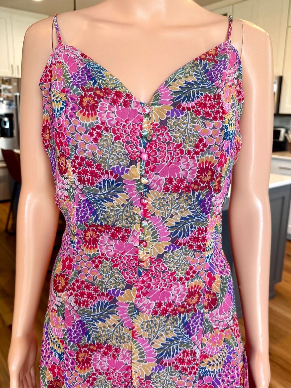 12th Tribe Y2K Fairycore Pink Floral Tiered Handkerchief Maxi Dress Small Boho - Picture 4 of 7